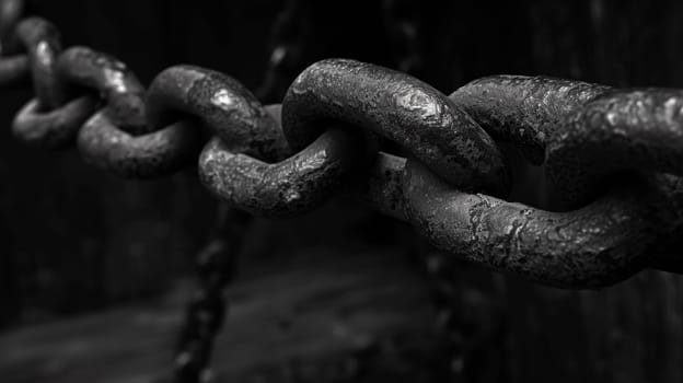 A close up of a chain with links and metal