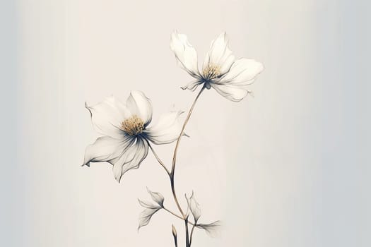Two delicate white flowers on a minimalist background.