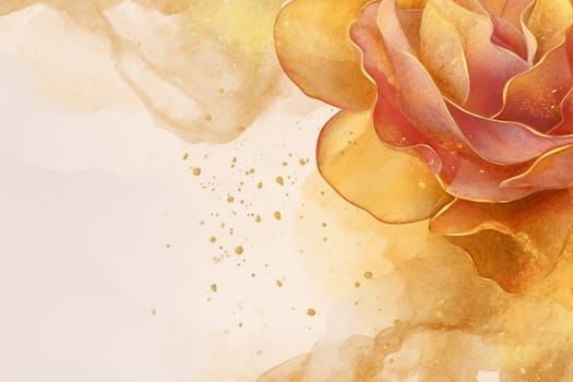Abstract golden flower with watercolor touch and sparkles.