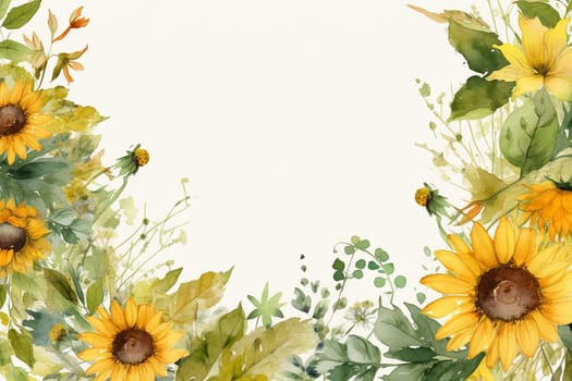 Floral border with sunflowers and leaves, blank space for text.