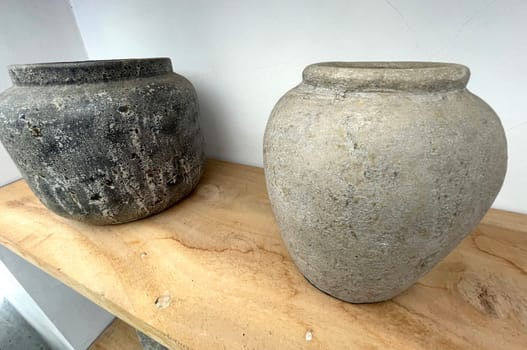 Beautiful antique pottery as part of interior house decoration good for multimedia background from java indonesia