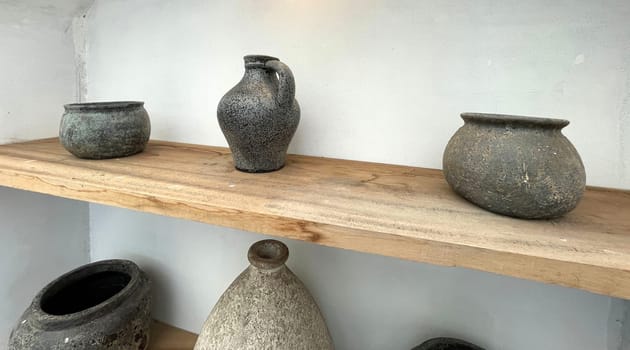 Beautiful antique pottery as part of interior house decoration good for multimedia background from java indonesia