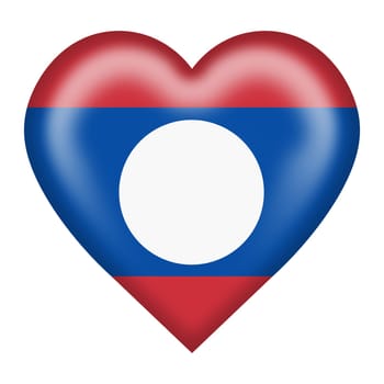 A Laos flag heart button isolated on white with clipping path 3d illustration