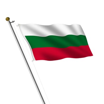 A Bulgaria Flagpole 3d illustration on white with clipping path