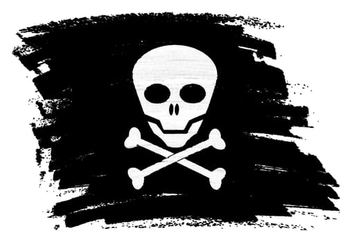 A Jolly Roger skull and cross bones pirate flag background paint splash brushstroke 3d illustration with clipping path