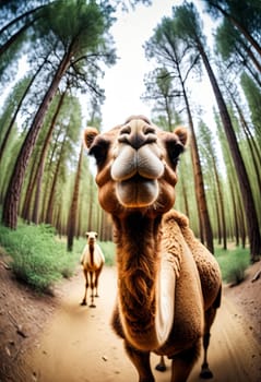 Close-up Animal in forest take selfie. interaction between wildlife and modern photography trends