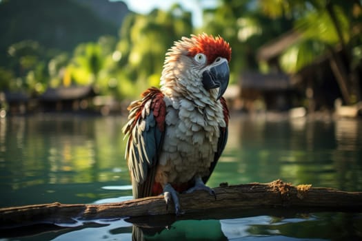 A parrot on the water near the island of Tahiti. Bird.