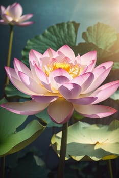 Beautiful pink waterlily or lotus flower in pond for your content creation