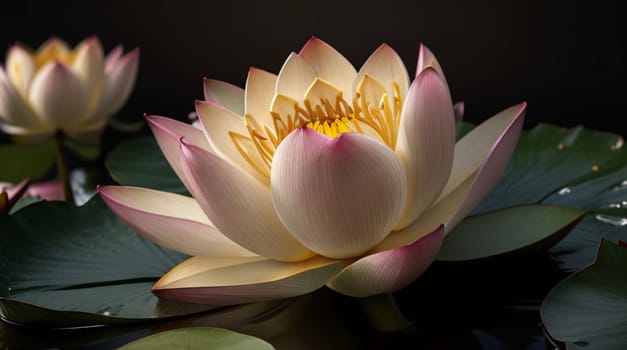 Beautiful pink waterlily or lotus flower in pond for your content creation