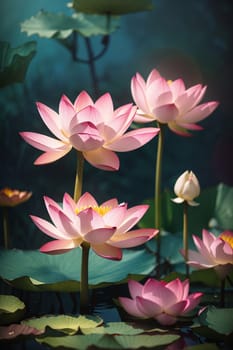 Beautiful pink waterlily or lotus flower in pond for your content creation