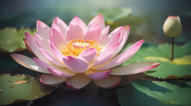 Beautiful pink waterlily or lotus flower in pond for your content creation