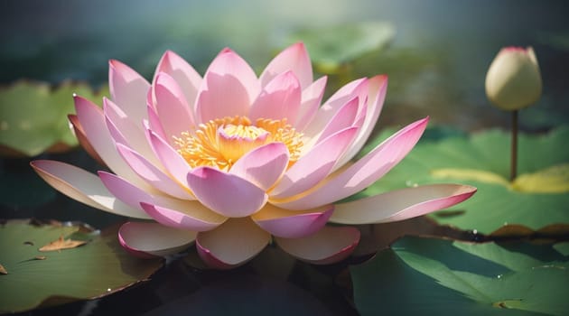 Beautiful pink waterlily or lotus flower in pond for your content creation