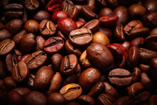 Close-up Roasted coffee beans. Colombian coffee.