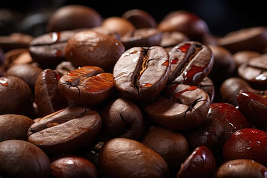 Close-up Roasted coffee beans. Colombian coffee.