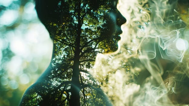 a double exposure of a human lung and trees on forest the background with environment green day concept . Generative AI.