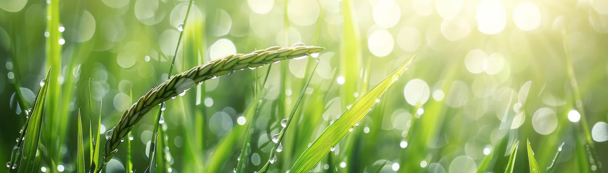 Rice green field. Farmland Generative AI.