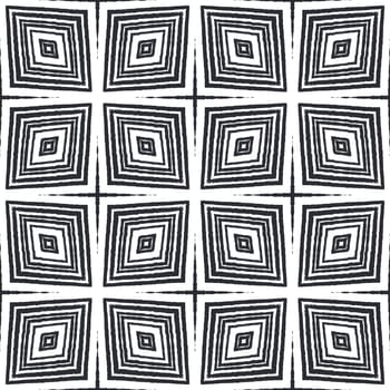Ikat repeating swimwear design. Black symmetrical kaleidoscope background. Summer ikat sweamwear pattern. Textile ready charming print, swimwear fabric, wallpaper, wrapping.