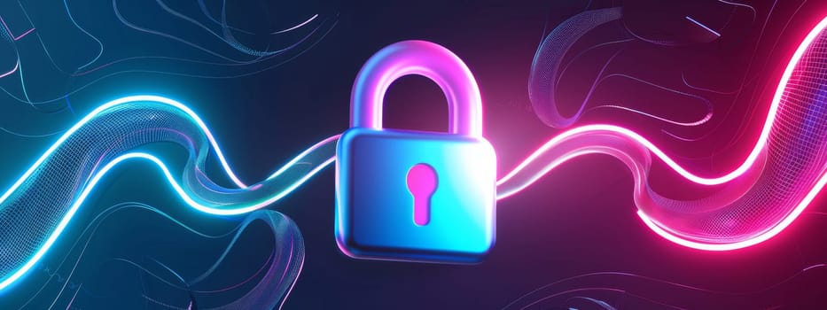 Lock icon with a blue and pink waves effect