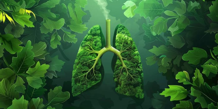 Green lung filled by a forest trees, healthy lifestyle concept