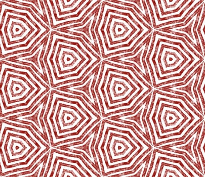 Tiled watercolor pattern. Wine red symmetrical kaleidoscope background. Hand painted tiled watercolor seamless. Textile ready ecstatic print, swimwear fabric, wallpaper, wrapping.