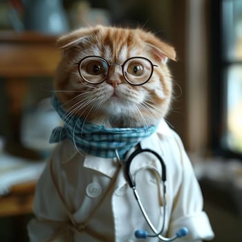 A Cats are wearing a doctor suit.