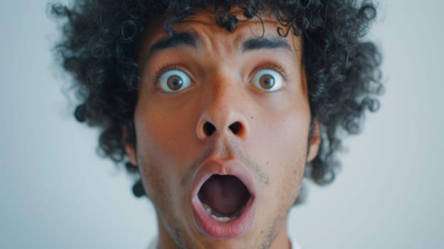 Shocked afro american young man Gasps.