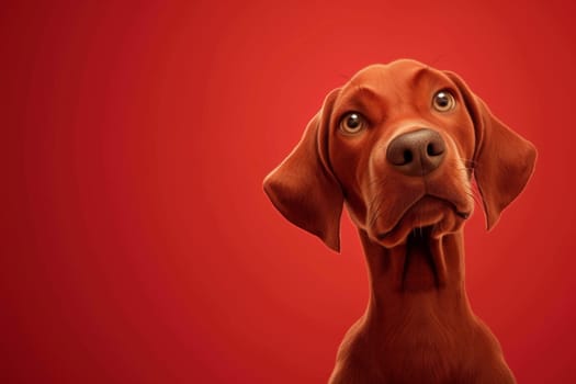 Close-up of a Hungarian fold-eared dog on a red background. 3d illustration.
