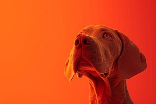 Close-up of a Hungarian fold-eared dog on a red background. 3d illustration.