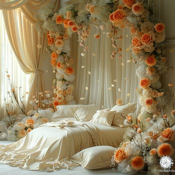 Elegant bridal suite with soft lighting and delicate decorHyperrealistic