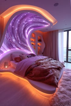 Futuristic bedroom with dynamic lighting and modular furniture8K