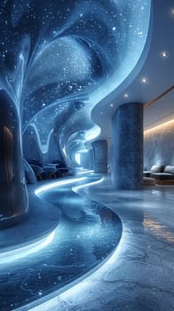 Futuristic lobby with interactive installations and high-tech featuresHyperrealistic