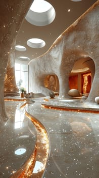 Futuristic lobby with interactive installations and high-tech featuresHyperrealistic