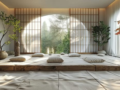 Minimalist meditation space with simple lines and a sense of calmHyperrealistic