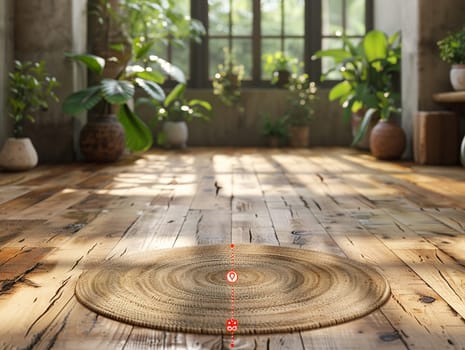 Peaceful yoga studio with natural wood floors and calming colors8K