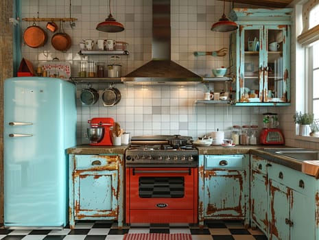 Vintage diner-inspired kitchen with checkered floors and retro appliances8K