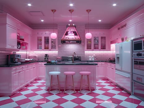 Vintage diner-inspired kitchen with checkered floors and retro appliances8K