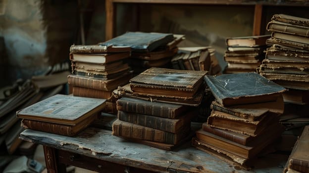 Old books and chronicles on a wooden table AI