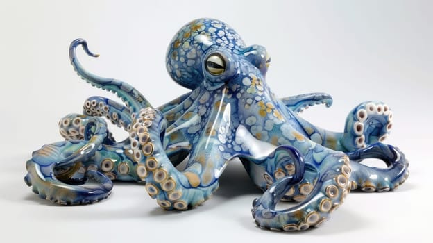 Porcelain figurine of an octopus, in blue and pearlescent tones AI