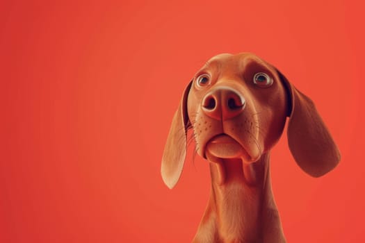 Close-up of a Hungarian fold-eared dog on a red background. 3d illustration.