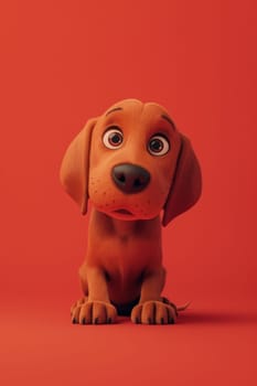 Close-up of a Hungarian fold-eared dog on a red background. 3d illustration.