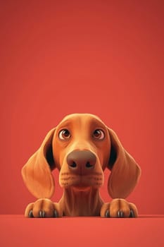 Close-up of a Hungarian fold-eared dog on a red background. 3d illustration.