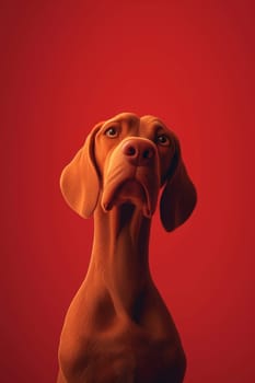 Close-up of a Hungarian fold-eared dog on a red background. 3d illustration.