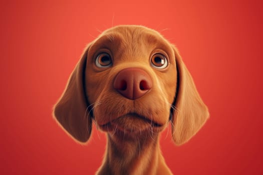 Close-up of a Hungarian fold-eared dog on a red background. 3d illustration.