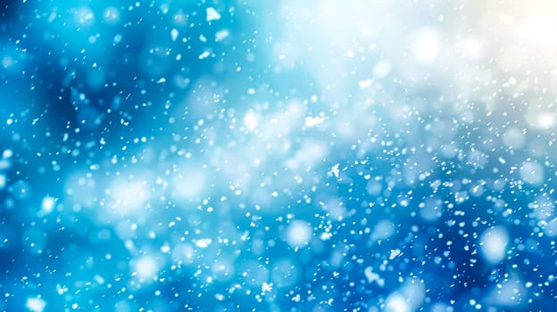 Winter wonderland background with snowflakes, bokeh lights, and abstract blue soft focus, creating a tranquil and magical effect for the festive holiday season