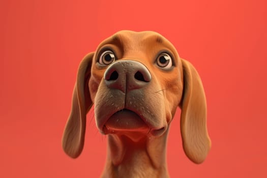 Close-up of a Hungarian fold-eared dog on a red background. 3d illustration.