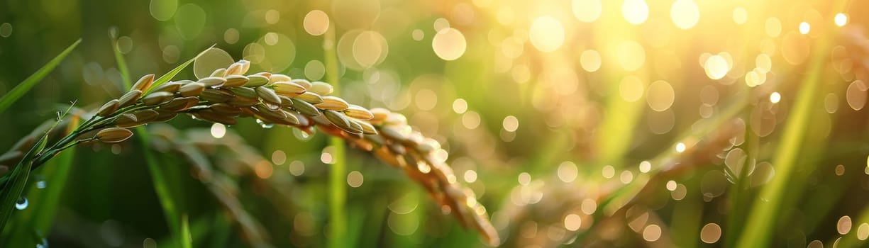 Rice green field. Farmland Generative AI.