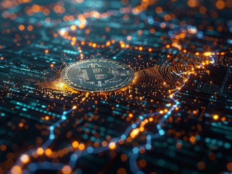 Bitcoin Cryptocurrency Business Background. Global Exchange and Winner Strategy Concept. Technology and Cyberspace Bitcoin Conceptual Image. Ai generated