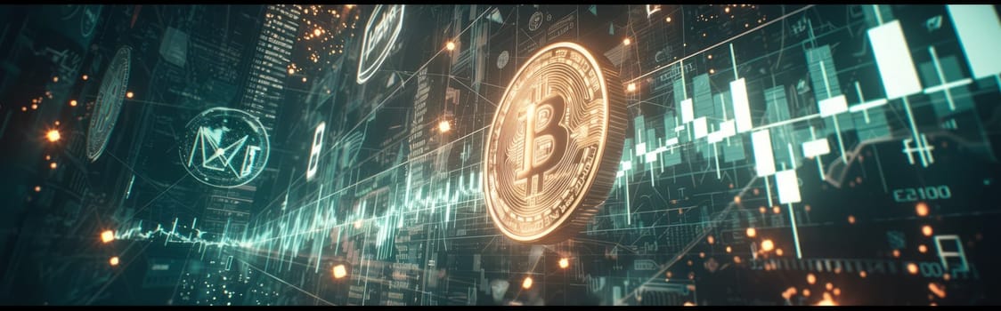 Bitcoin Cryptocurrency Business Background. Global Exchange and Winner Strategy Concept. Technology and Cyberspace Bitcoin Conceptual Image. Ai generated