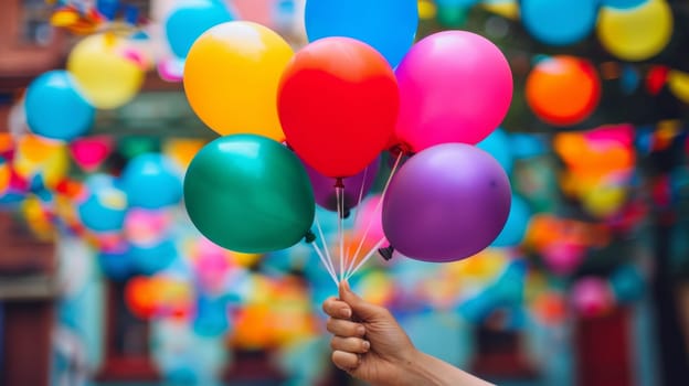 A person holding a bunch of balloons in their hand