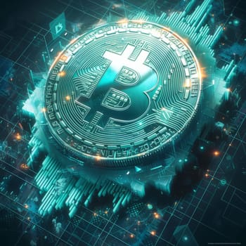 Bitcoin Cryptocurrency Business Background. Global Exchange and Winner Strategy Concept. Technology and Cyberspace Bitcoin Conceptual Image. Ai generated